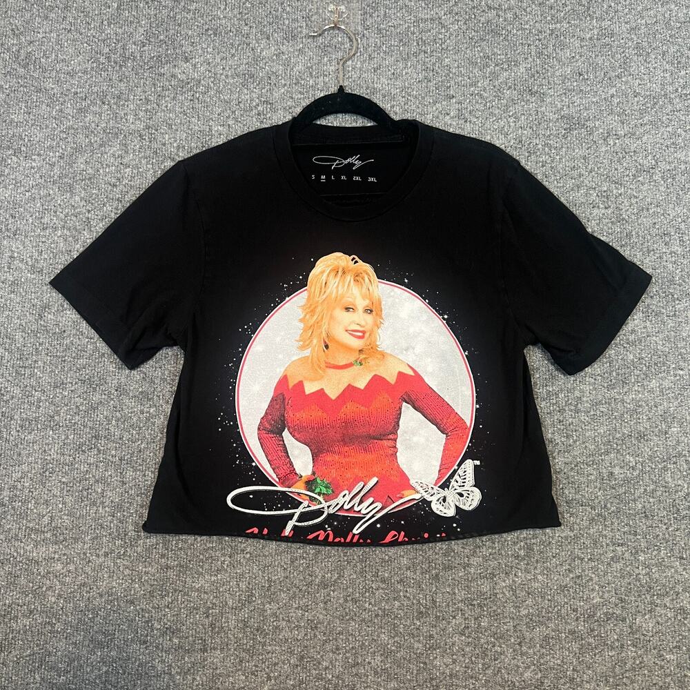 Dolly Parton Shirt Womens Medium‎ Black Holly Dolly Christmas Holidays Crop Top